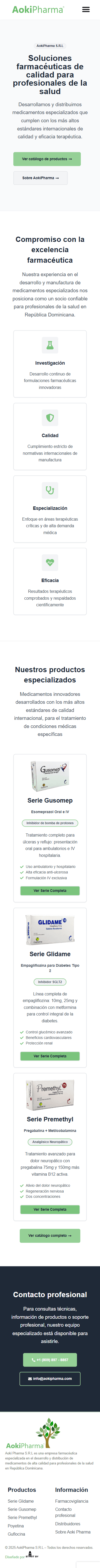 Web de AokiPharma Soluciones Farmacéuticas — versión móvil